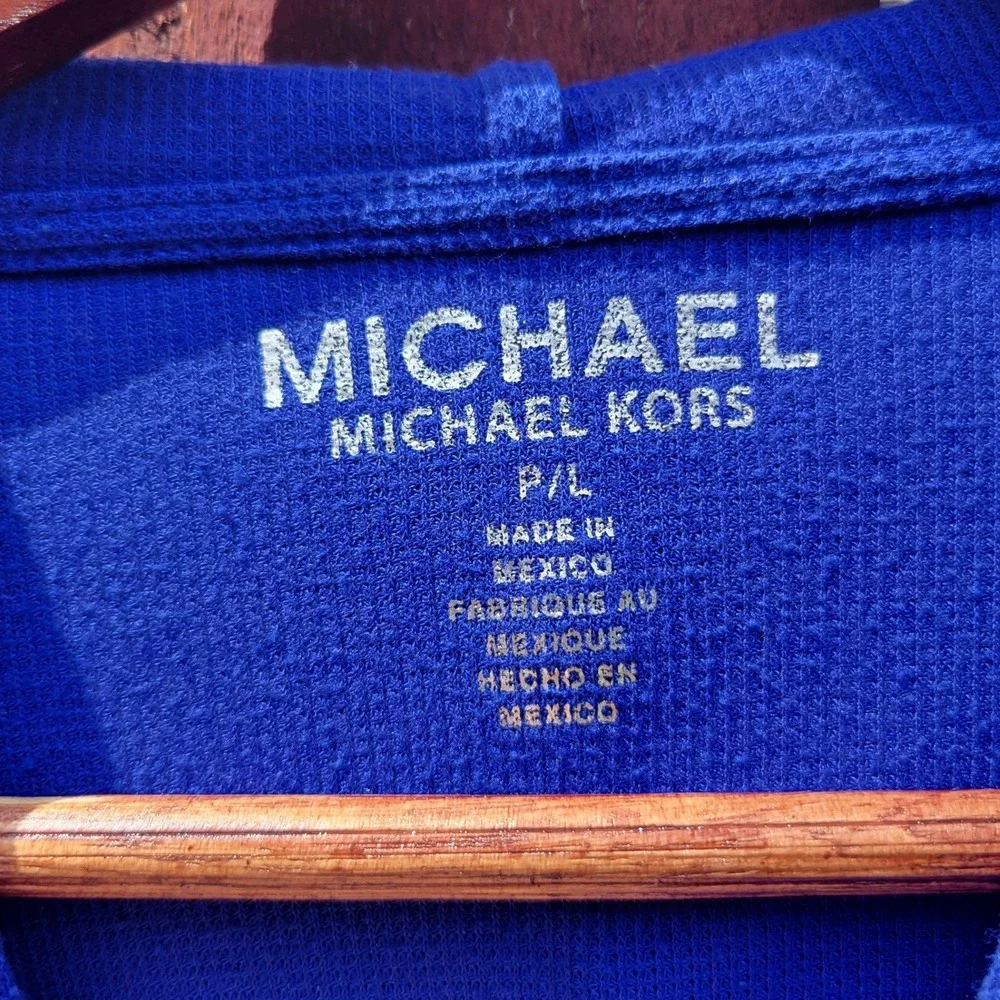 Michael Kors Royal Blue Waffle Knit Rhinestone MK Logo Hoodie Sweatshirt L